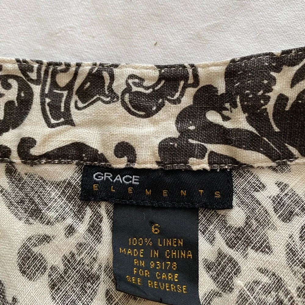 Grace Elements Floral Paisley Linen Skirt Brown & white sz 6